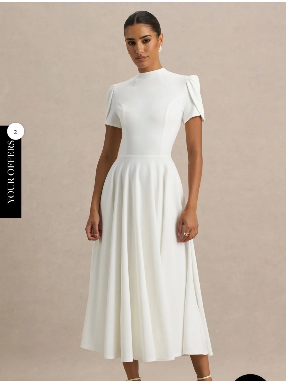 Club L London White Midi Dress with Puff Cap Sleeves